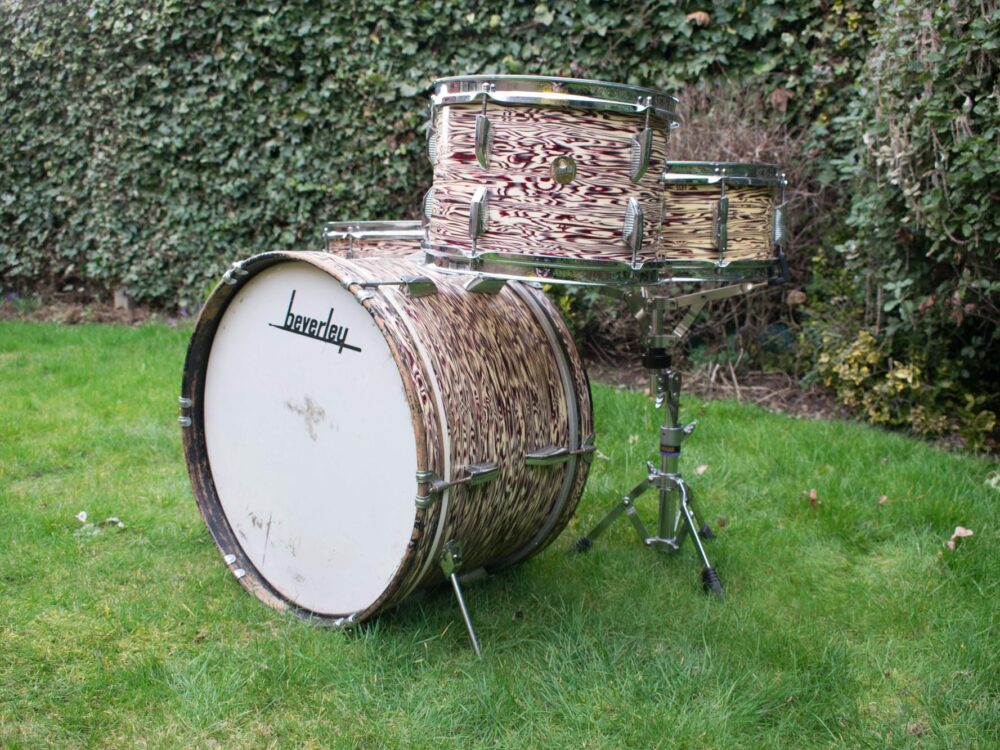 Vintage 1960s Beverley Drum Kit in Oyster Wine / Raspberry Ripple