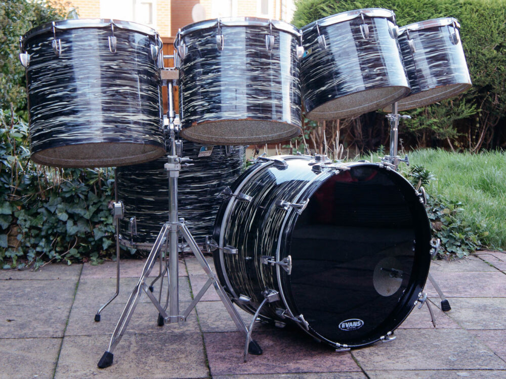 Vintage 1970s Ludwig 'Quadra Plus' Drum Kit in Black Oyster - Bowling Ball